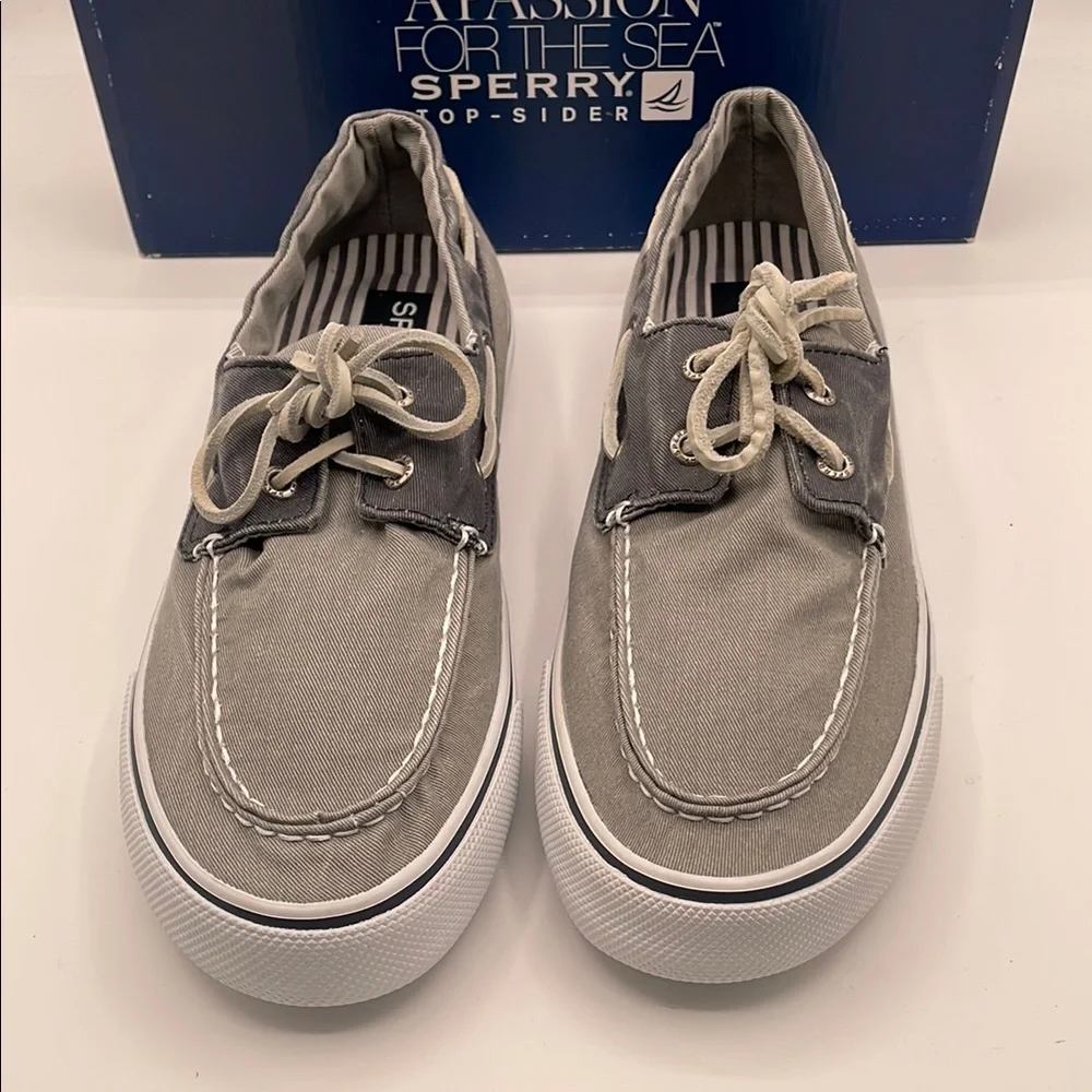 Sperry Top Sider Bahama Men's Grey Canvas Boat Shoes Moccasins Tie Size 10 EUC
